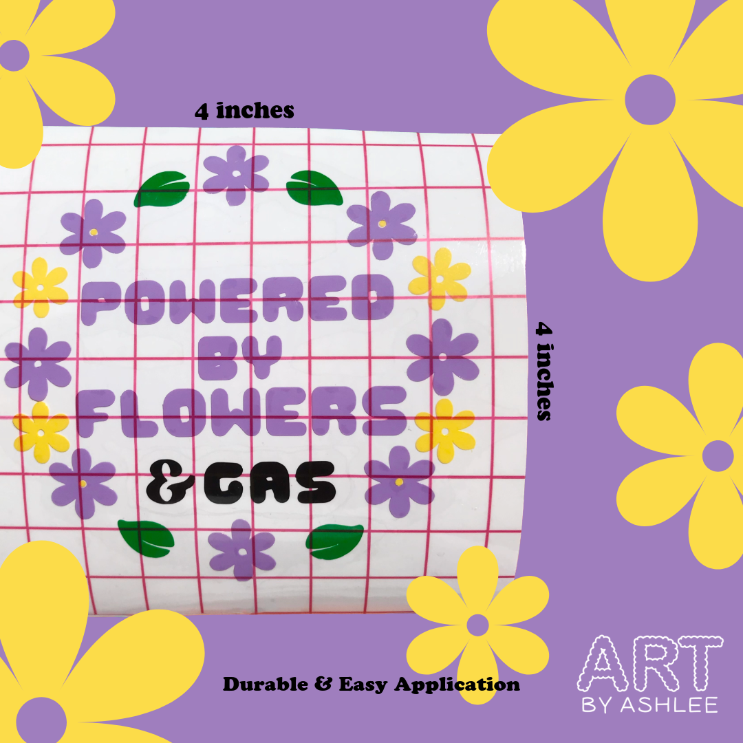 'Powered By Flowers' Vinyl Car Gas Tank Sticker