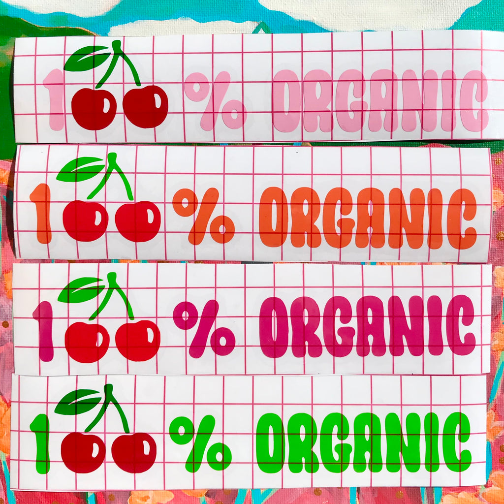 ‘100% Organic’ Vinyl Mirror Sticker 🍒✨