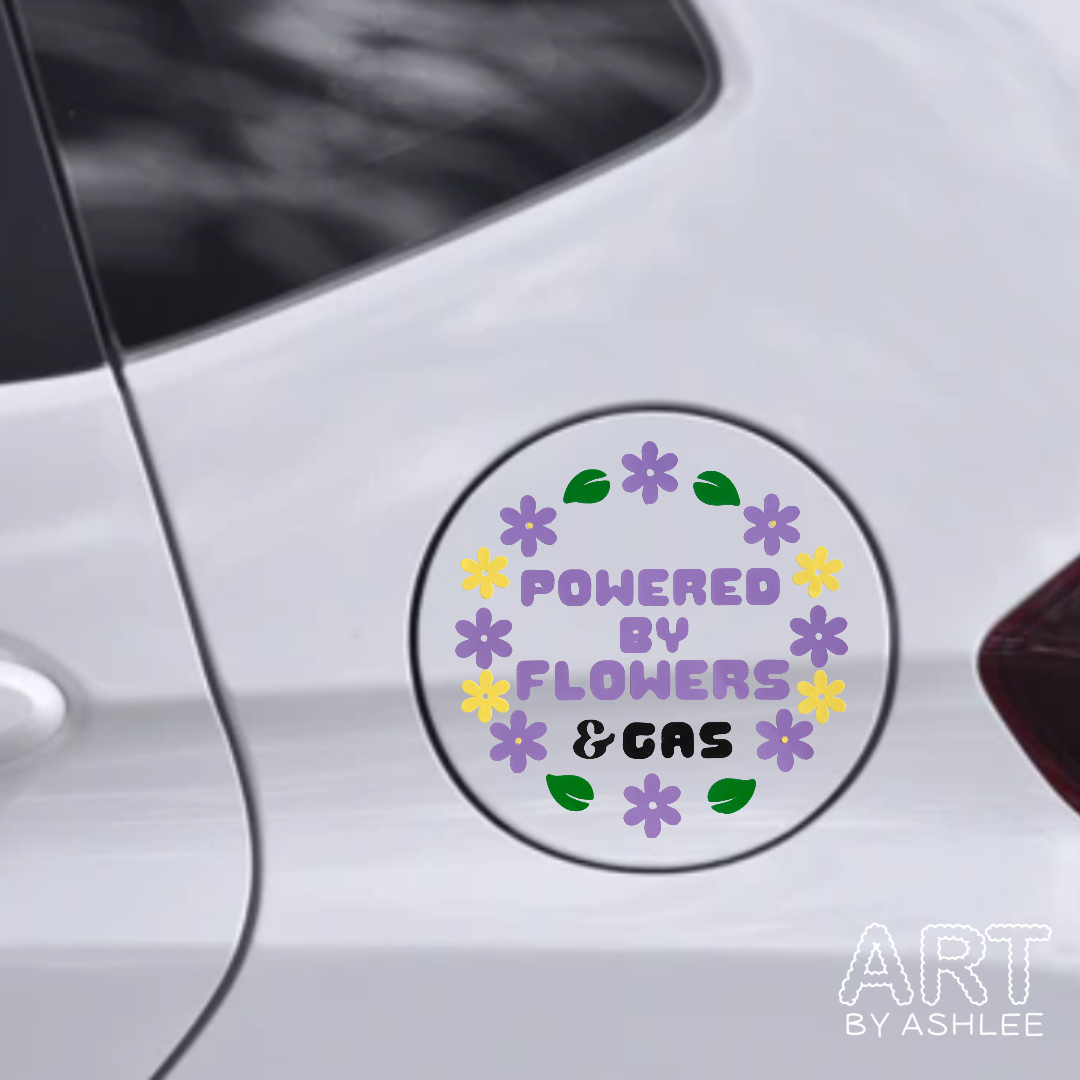 'Powered By Flowers' Vinyl Car Gas Tank Sticker