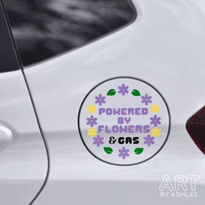 'Powered By Flowers' Vinyl Car Gas Tank Sticker