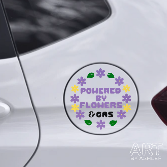 'Powered By Flowers' Vinyl Car Gas Tank Sticker