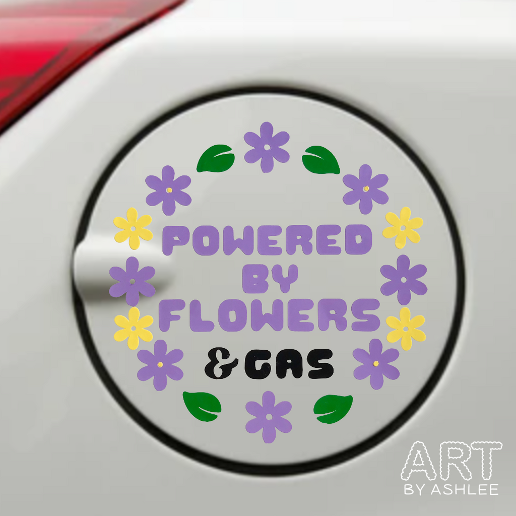 ‘Powered By Flowers’ Vinyl Car Gas Tank Sticker