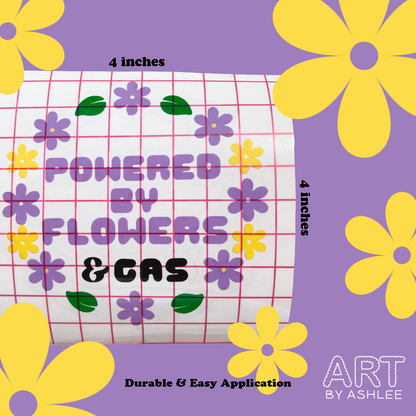 'Powered By Flowers' Vinyl Car Gas Tank Sticker